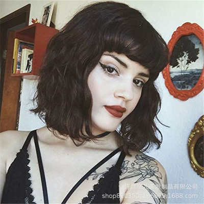 假发头套头卷发波波非洲女英寸synthetic 刘海染色wigs欧美齐短10