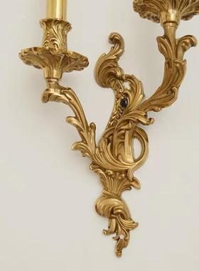 法式复蜡烛灯美式轻奢全铜壁灯卧室过道气奢华别墅装88343饰灯大