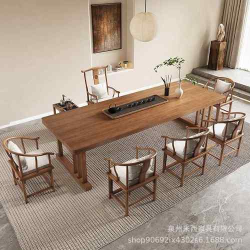 新组中式茶桌实木办公室大板楼泡茶桌茶室茶茶椅GSZ合一桌五椅桌