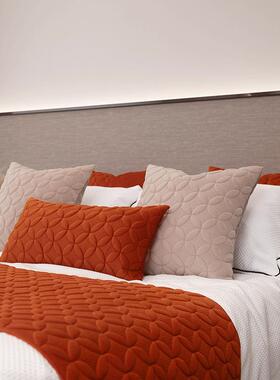 现代简约橙色抱枕几何绗缝样板间客厅沙发靠垫民宿酒店床上搭毯巾