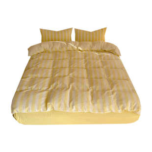 唤醒布条纹.柔软简约件套黄色睡床多巴胺四8｜品奶裸纱皱1棉全