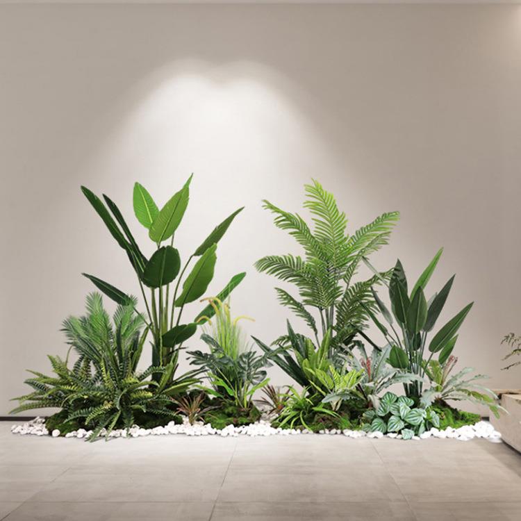 绿植造景室内楼梯下假树树植物盆栽落地景观橱窗装饰摆件真