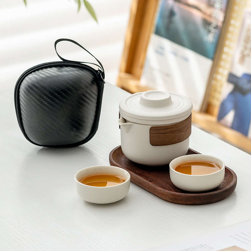 新款一壶泡茶壶旅行露营杯二杯随身小套快装户外旅游陶瓷客茶具便