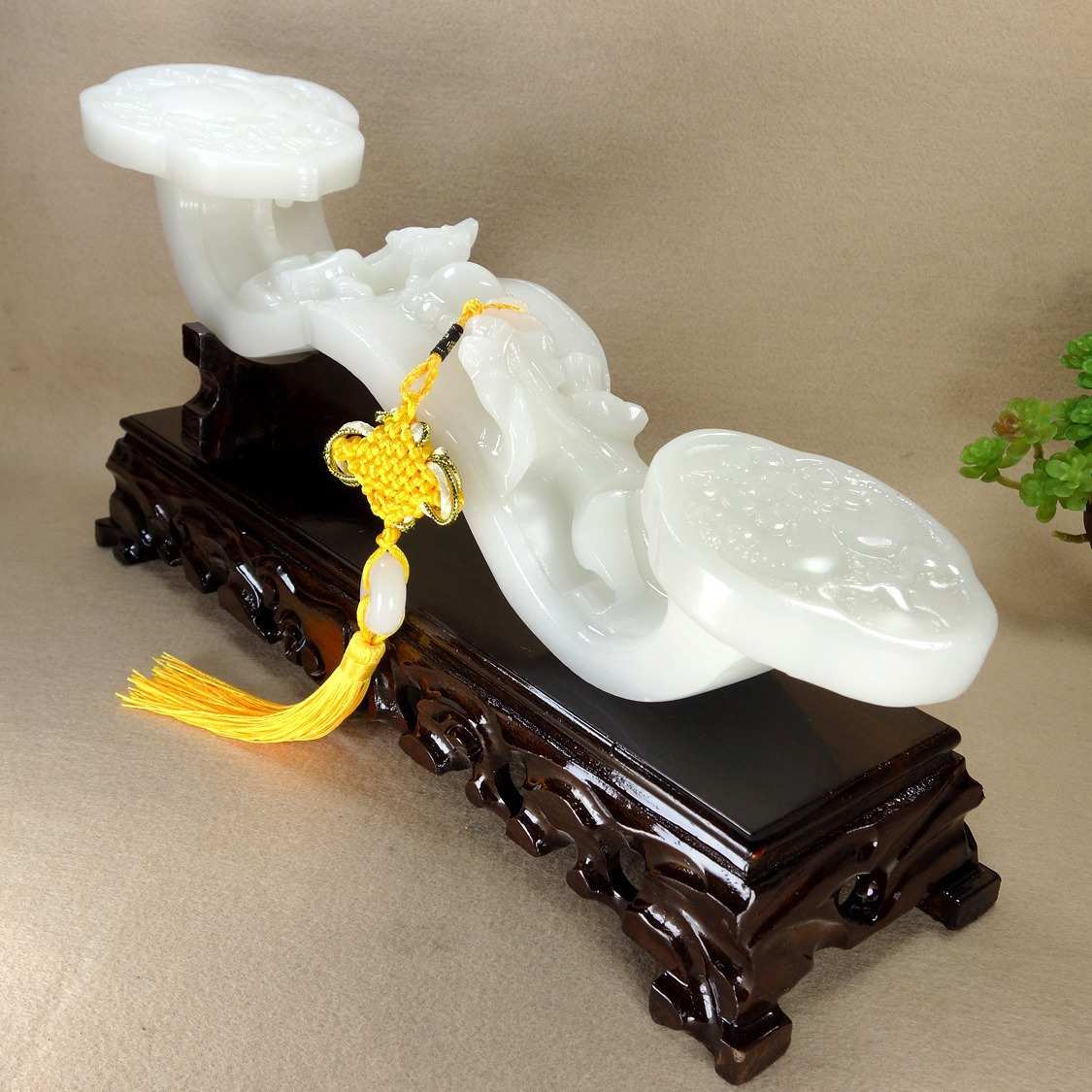 玉石如意摆件新中式客厅玄关酒柜办公室玉如意装饰品