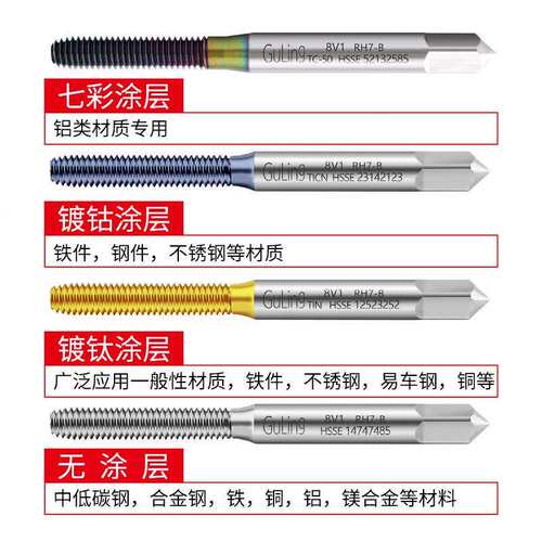 GULING高钴镀钛气门嘴挤压丝攻 5V1 8V1 10V2轮胎专用铝用丝锥