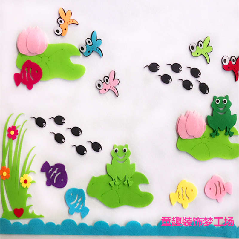 幼儿园墙面装饰学校班级布置田园文化主题墙荷花蝌蚪青蛙防水贴画图片