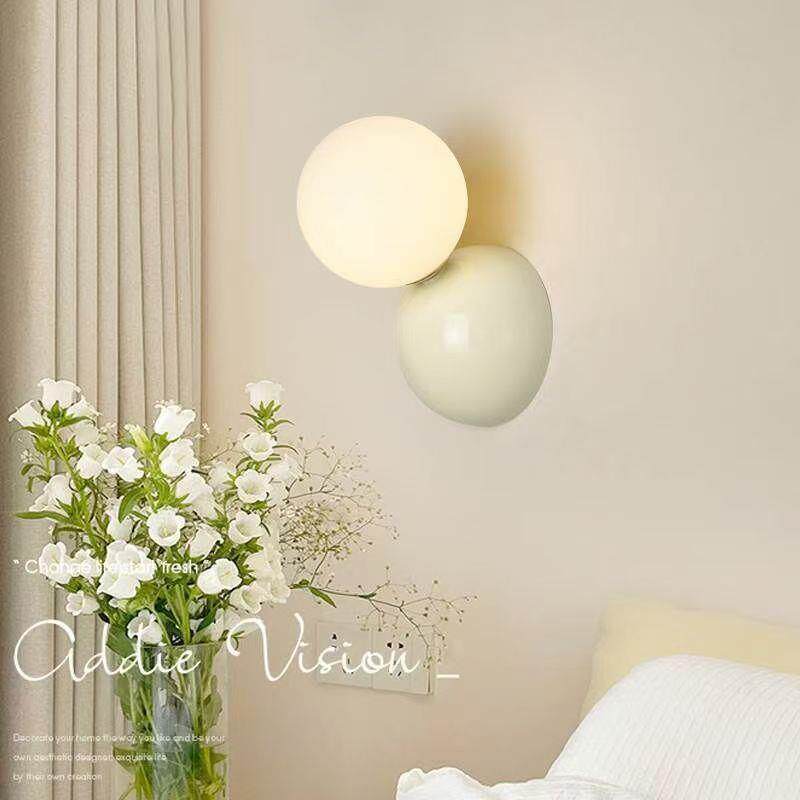 奶油风床头壁灯北欧卧室小高级感客厅走廊过道墙灯儿童房三色变光