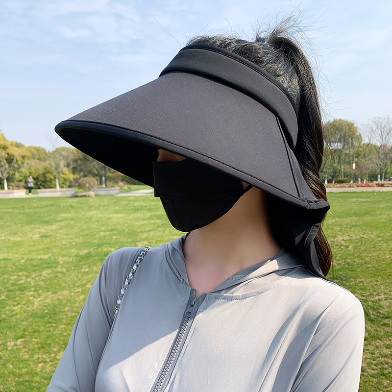 大帽檐防晒帽女遮脸披肩紫外线夏季太阳骑行空顶遮阳帽子登山帽