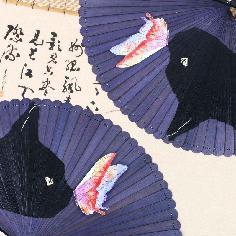 8蹈7古风全竹猫咪汉扇子7寸中国1风折扇中古风全竹式服舞扇女士日
