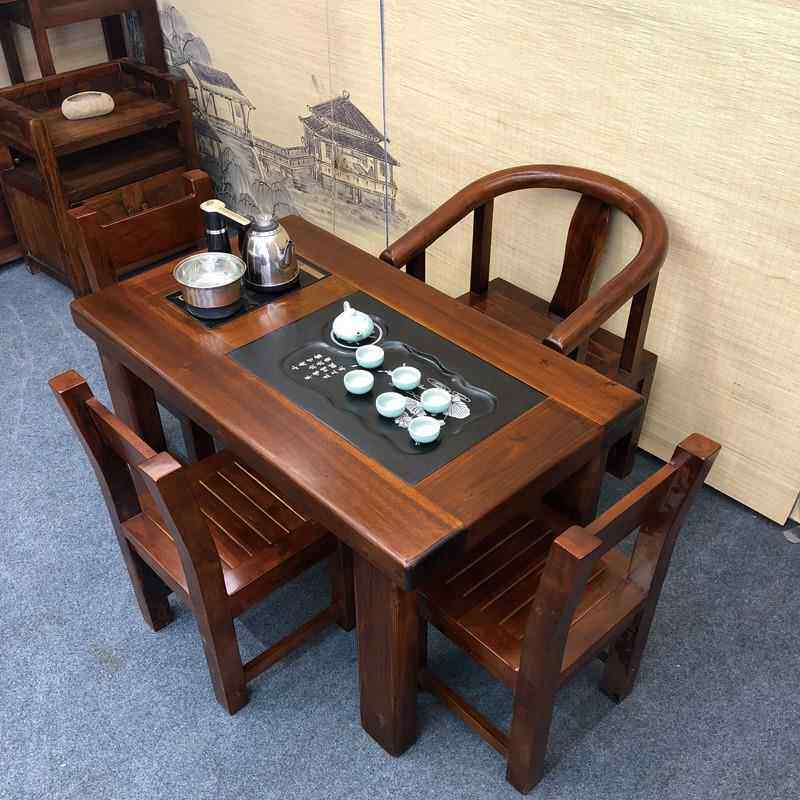 老船木茶桌家用中式套装一体喝茶几阳台小型实木彷古泡茶桌椅组合