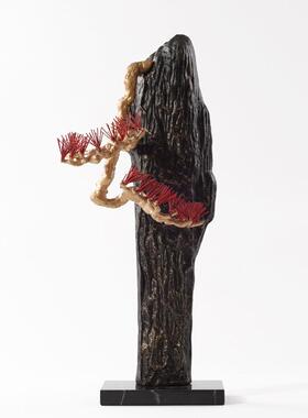 新中式崖柏仿真迎客松树摆件酒店别墅玄关走廊过道假山雕塑工艺品