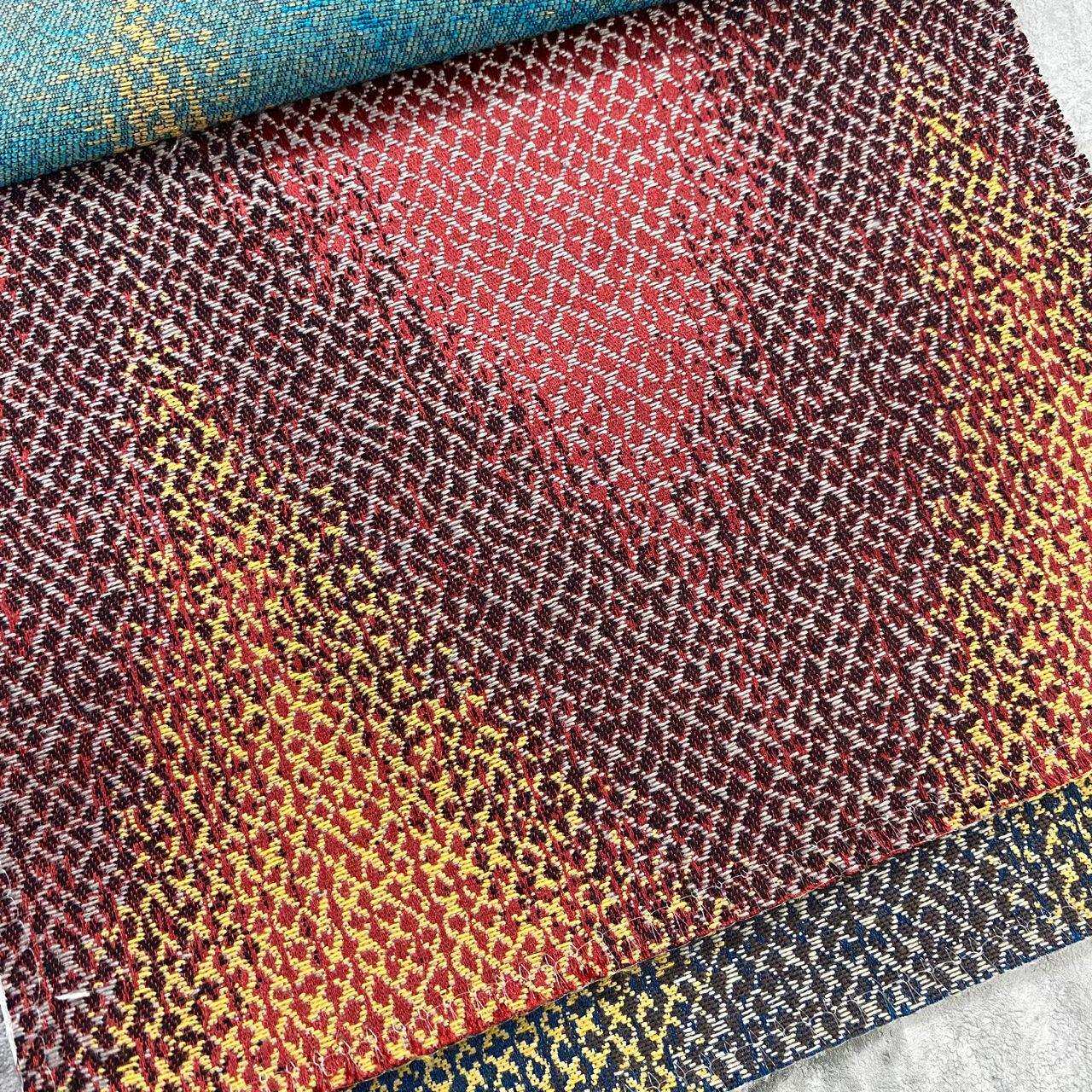 渐变窗帘几何纹理抱枕布料棕色亮黄美式乡村窗帘布大图案波折布料