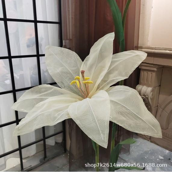 大型仿真纸花真丝纱百合花婚庆路引商业舞台美陈节日装饰背景纱花