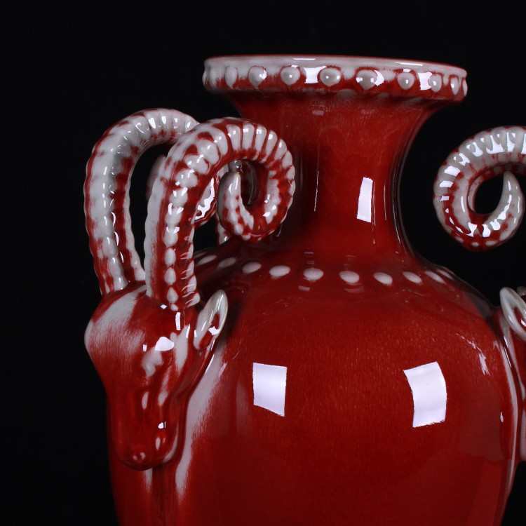 景德镇陶瓷器摆件钧瓷三阳开泰花瓶插花器大号新中式家居客厅装饰