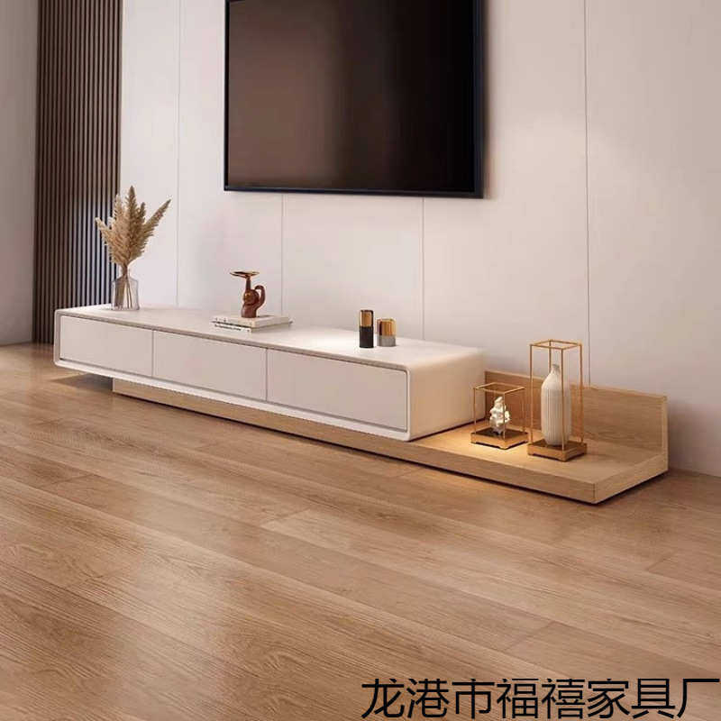 全实木电视柜茶几组合可伸缩现代简约拉伸小户型地柜带抽屉客厅柜