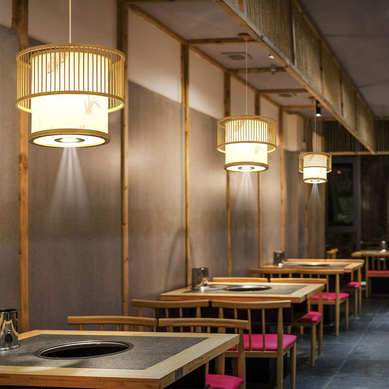 日式餐饮吊灯榻榻米日系和风竹艺灯饰新中式卡座灯餐桌吊灯带射灯