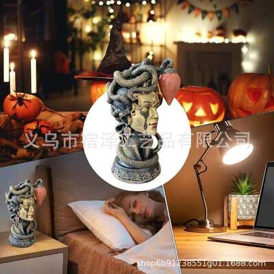 跨境新品Medusa Table Lamp美杜莎台灯树脂摆件神话哥特式雕像