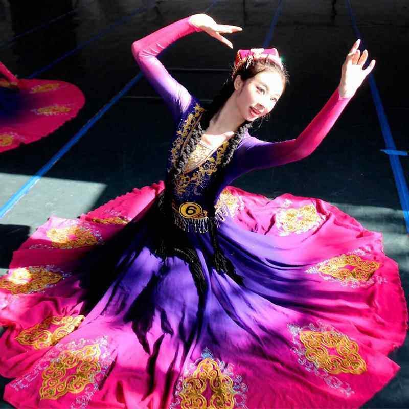 高档开定场制新舞蹈演出服少数民族服装维吾族舞大摆裙古丽艺考疆