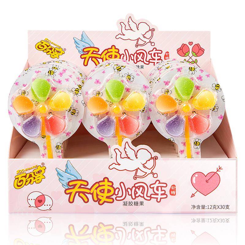 水果味棒棒糖五彩风车糖软糖水果味棒棒糖网红休闲零食卡通彩虹糖