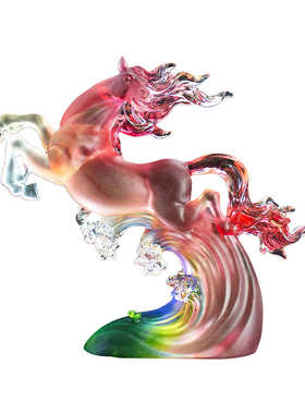 锋明琉璃马到成功摆件办公室装饰品工艺品古法琉璃马奖杯生肖动物