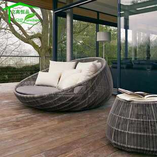 户外躺床室外别墅露台阳台大床圆床仿藤沙发庭院花园藤编泳池躺椅
