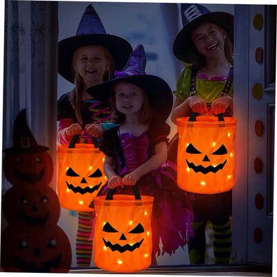 LED Light Halloween Trick or Treat Bucket Pumpkin Candy Bags