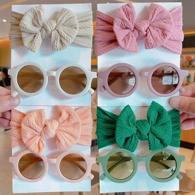 2 Pcs/Set Children Solid Color Cotton Bowknot Wide Hairband