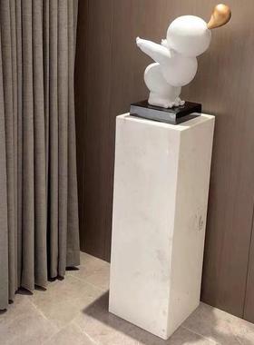 旁白色大理石底座摆件客厅玄关视电柜地石柱基座摆台ZG-66930石落