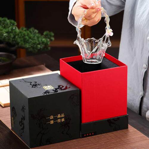 幽梦提梁荷韵高硼硅玻璃分茶器家用功夫茶具创意提篮茶海 幽梦公
