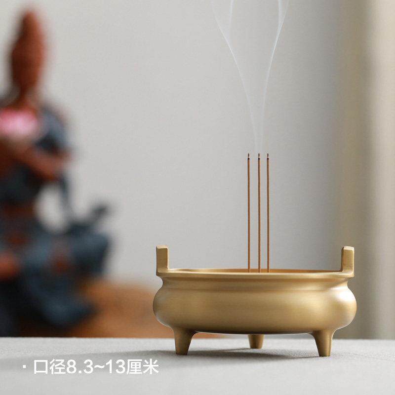 紫巅香炉纯黄铜家用室内供佛竹签香薰炉大明宣德炉供奉焚香线香炉
