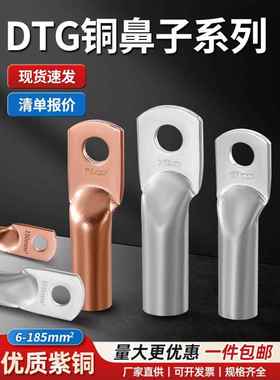 DTG铜鼻子接线端子铜管鼻10/16/25/35/50/70/120-400平方紫铜线耳