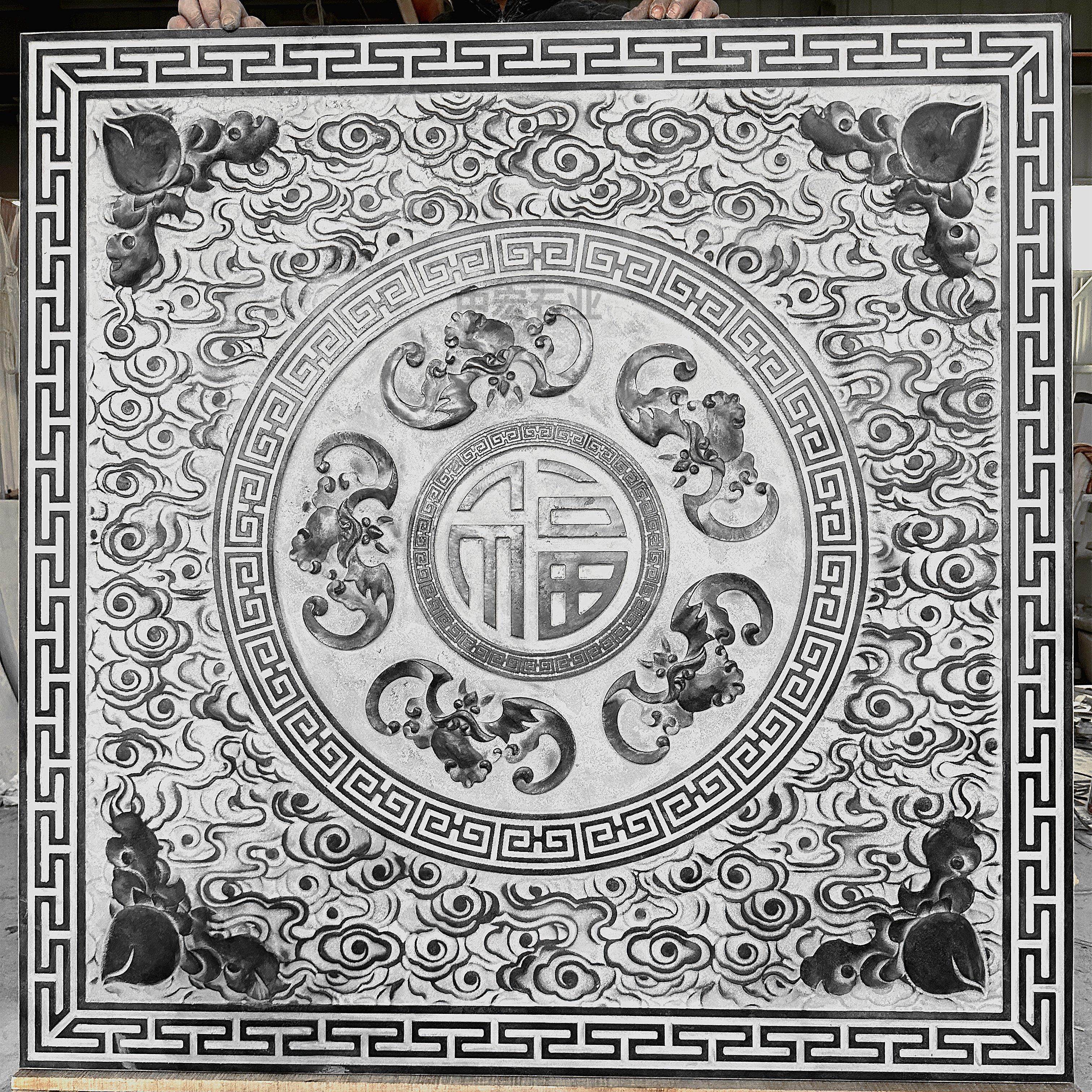 石雕浮雕壁画 画青石地雕镂空窗花福字石窗中式庭院玄关装饰画 画