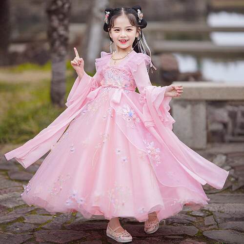 女童洋装春秋款2025新款儿童汉服裙子唐装古装公主裙春装小女孩