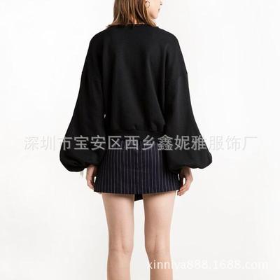 Round neck lantern sleeves bow tie cuffs loose long sleeve