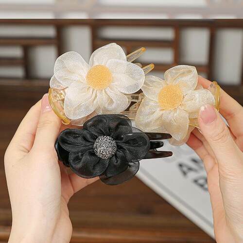 Sunflower Hair Clip with Net and Rhinestones, High-End 2024