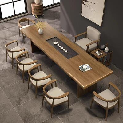 PCM式木茶桌家用原中木室阳台茶桌办公实室茶接待会客茶盘一体泡