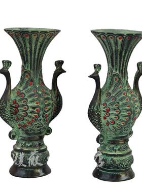 孔雀开屏花瓶家居办公装饰花瓶合金仿青铜器摆件金属工艺品合金