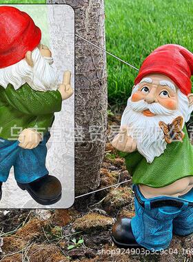 亚马逊花园侏儒摆件 树脂工艺品矮人侏儒竖中指 花园侏儒老头装饰