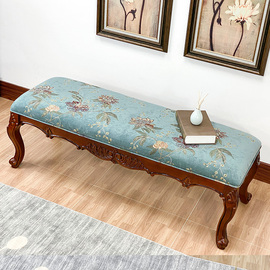美式实木雕花床尾凳欧式长凳布艺换鞋凳皮沙发凳床榻床边凳床前凳