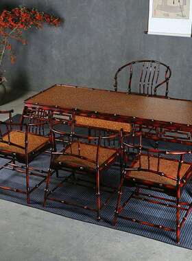 竹柒阁筇竹家具茶台茶桌椅组合宋式式家用茶几茶空间竹桌茶具套装