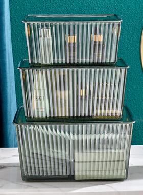 Nordic-style storage box with handle, vertical stripe transp