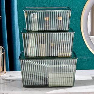 Nordic-style storage box with handle, vertical stripe transp
