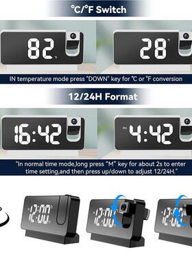 360° Projection Digital Alarm Clock LED Electronic Table Wa