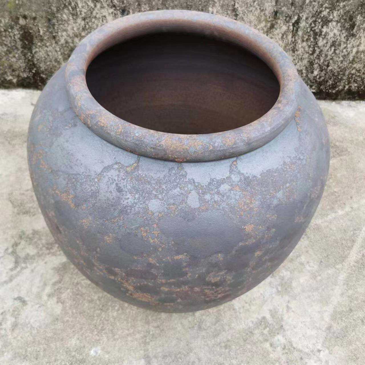 复古粗陶土做旧陶瓷花瓶落地大号花盆景观摆件禅意干支陶罐工艺品