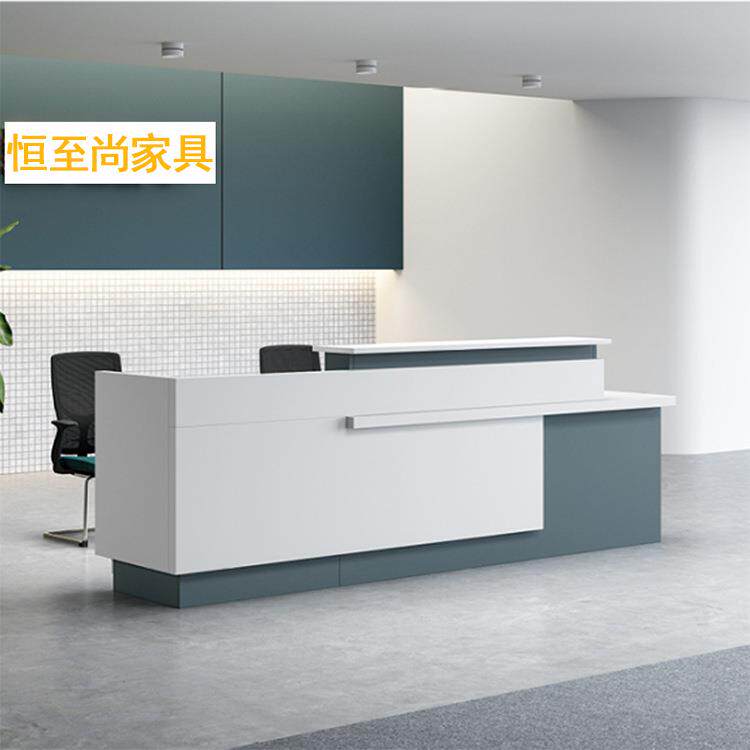 新款直销公司前台烤漆前台简约桌异形接待台收银台白色创意吧台大