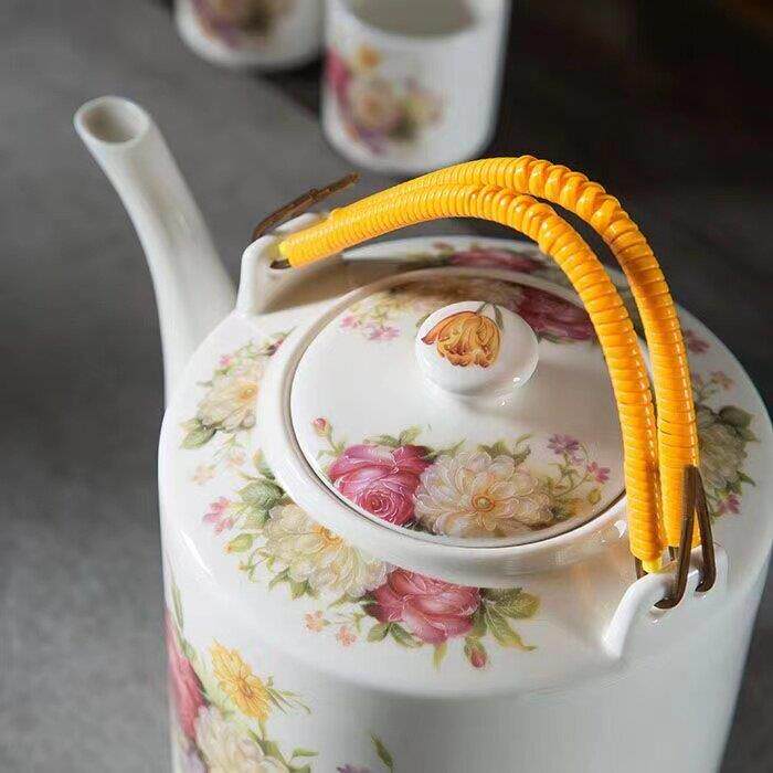 景德镇陶瓷器青花茶壶泡茶冷水壶家用提梁冷水壶大容量过滤壶中式
