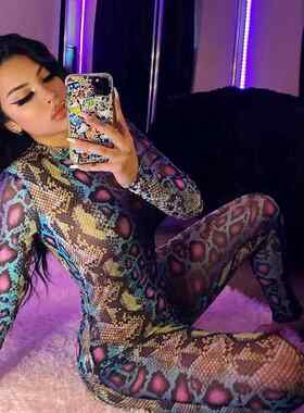 Snake patterned tight fitting jumpsuit women蛇纹紧身连体衣女
