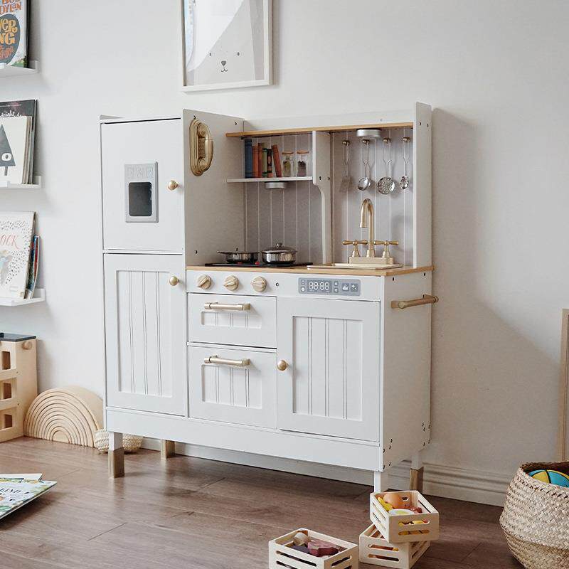 木制新款欧式仿真声光大型厨房玩具女孩过家家木质做饭灶台可发光