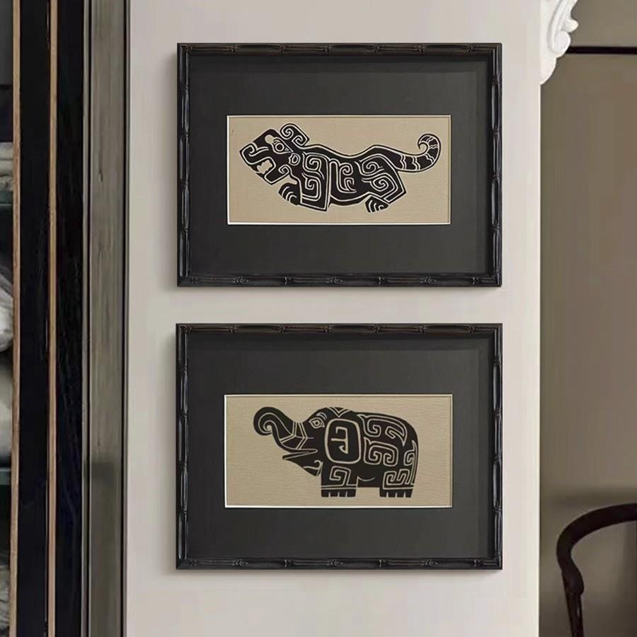 青铜纹饰系列现代中古艺术装饰画法式复古组合画玄关书房民宿挂画