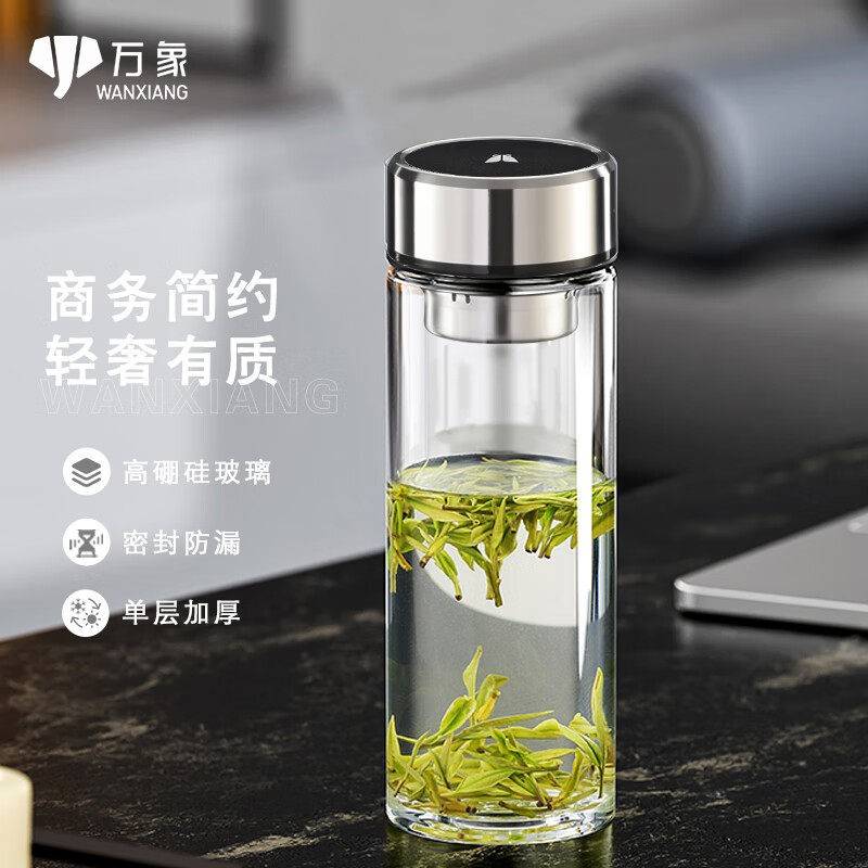万象双层玻璃杯 单层泡茶杯 高档商务办公杯 车载可携式大容量 特图片